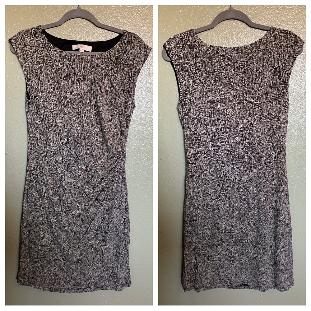Slinky patterned shift dress with ruching
